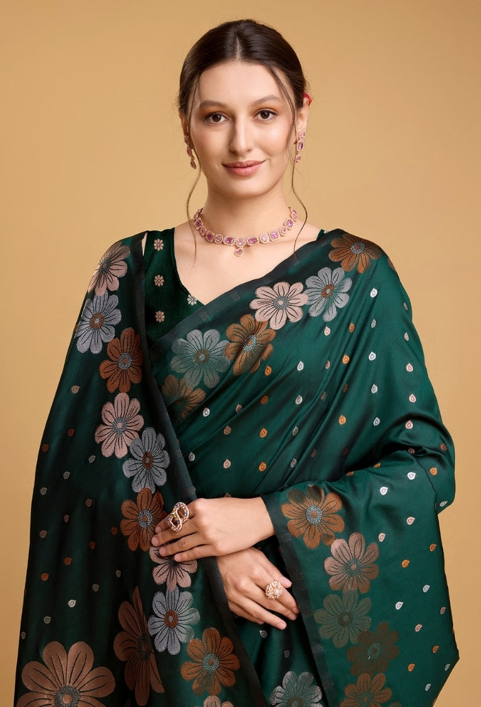 Emerald Green Pure Jacquard Saree