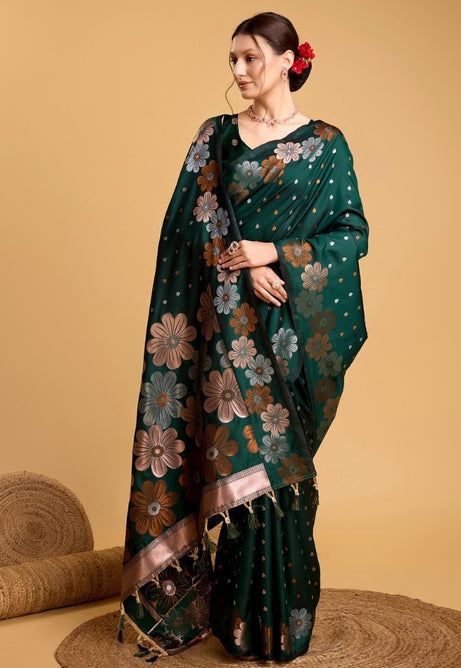 Emerald Green Pure Jacquard Saree
