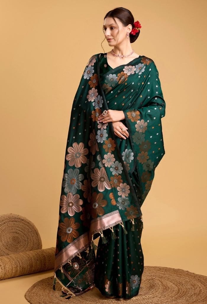 Emerald Green Pure Jacquard Saree