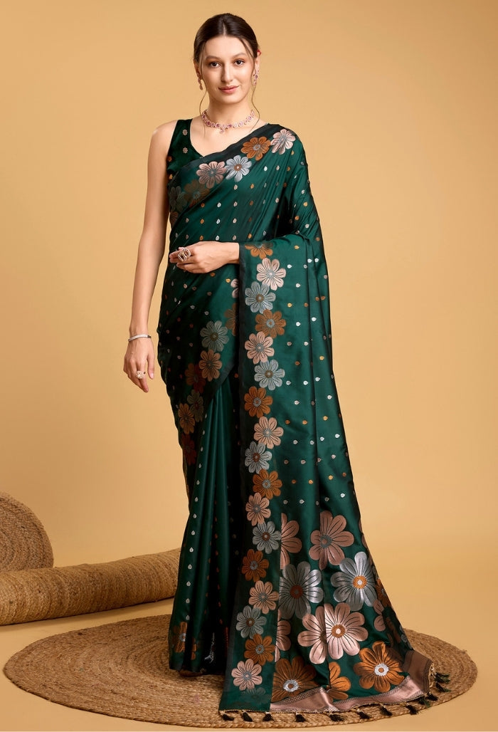 Emerald Green Pure Jacquard Saree
