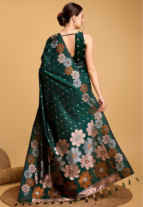 Emerald Green Pure Jacquard Saree