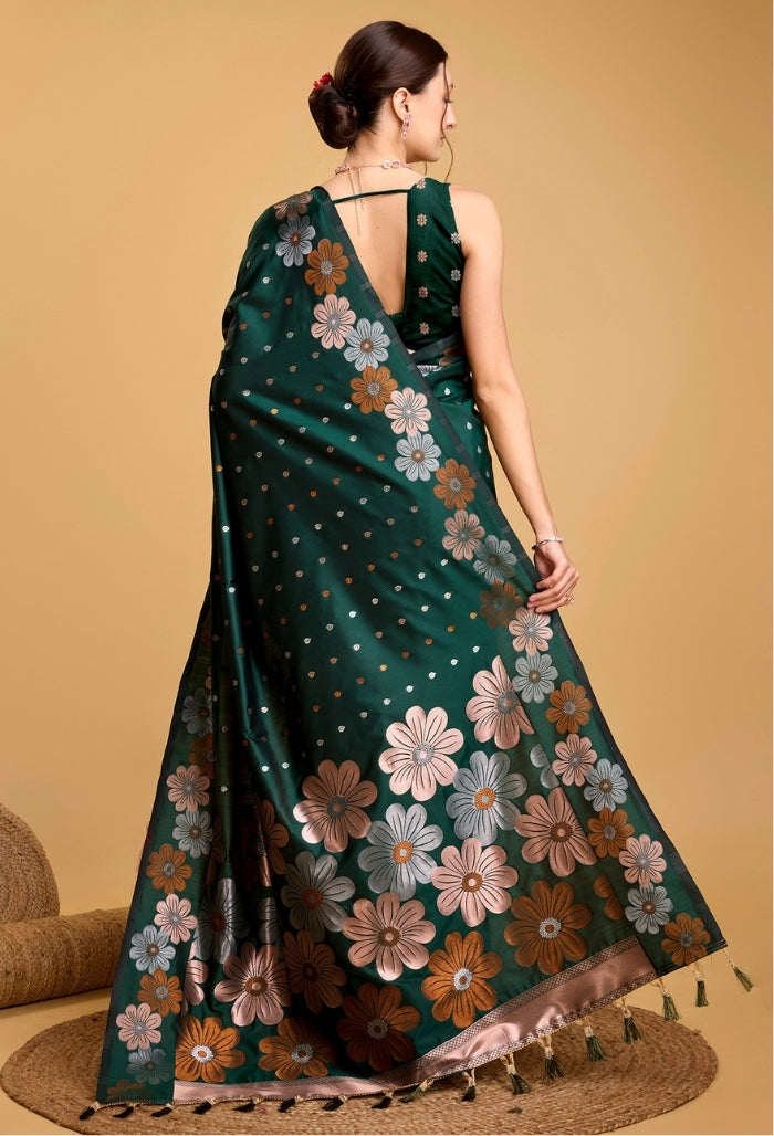 Emerald Green Pure Jacquard Saree