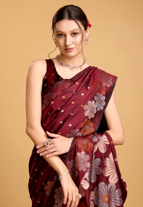 Burgundy Maroon Pure Jacquard Saree