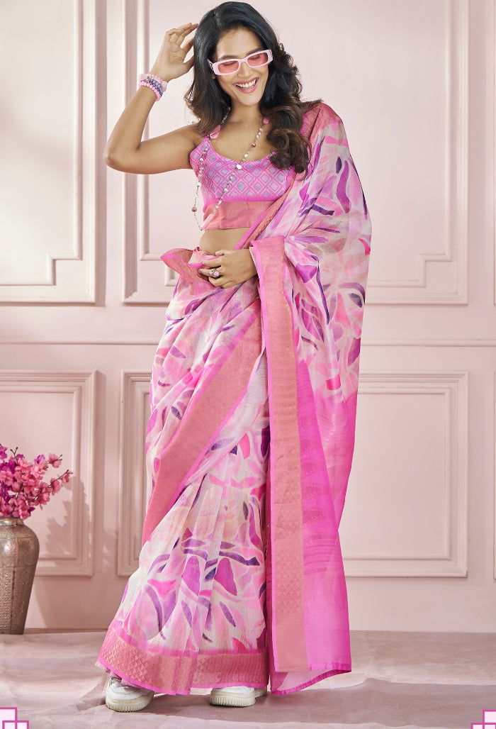 Lovely Pink Modal Silk With Beautiful Colorfull Prints