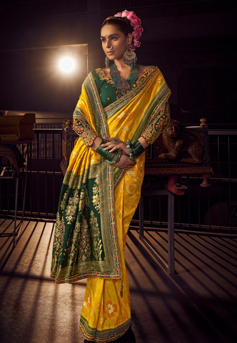 Bright Yellow Pure Dola Viscous Silk Saree