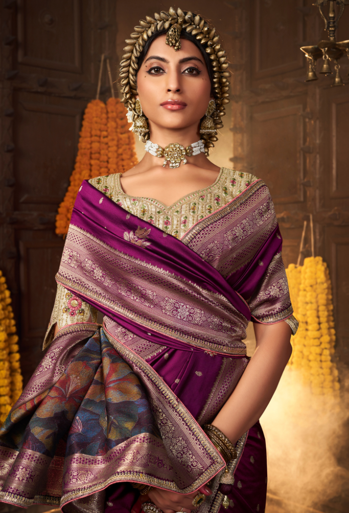 Royal Plum Pure Silk Weaving saree