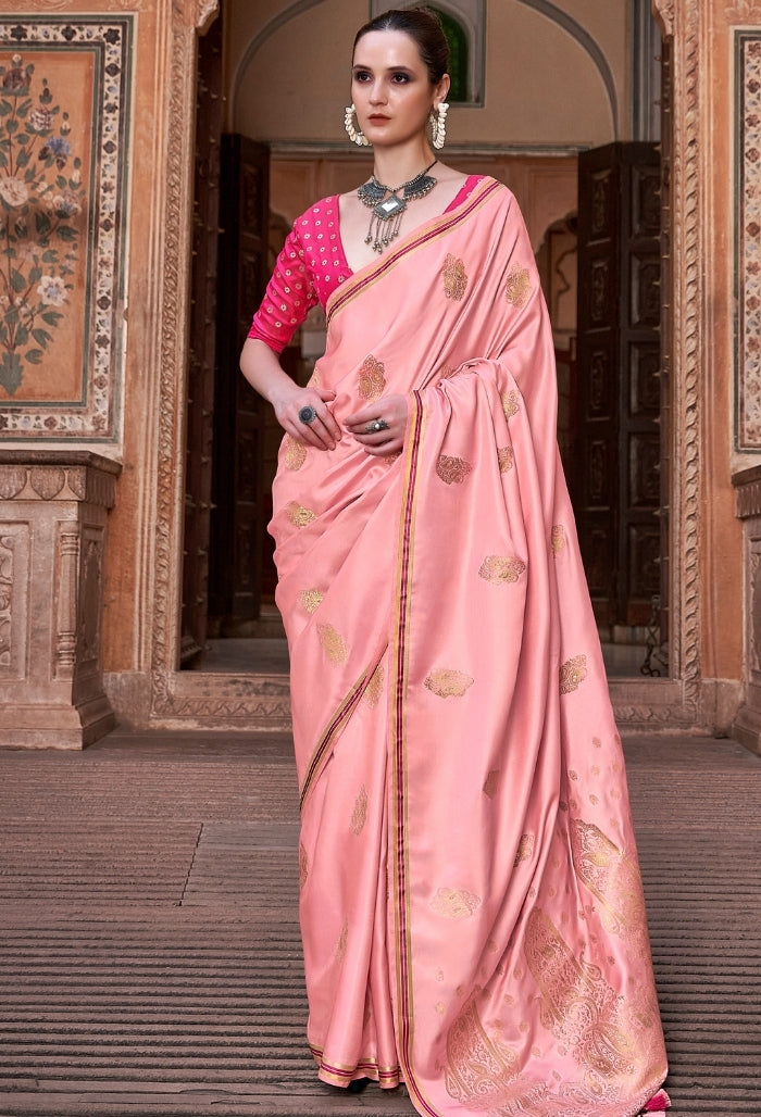 Coral Peach Pure Sattin Saree