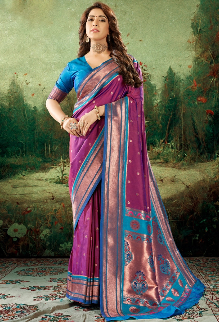 Royal Purple Soft Peshwai Paithani Silk Saree