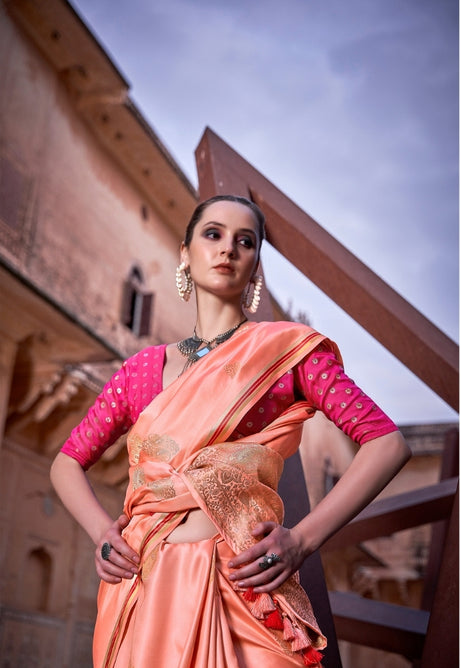 Copper Orange Pure Sattin Saree
