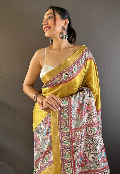 Golden Yellow Tussar Silk Saree