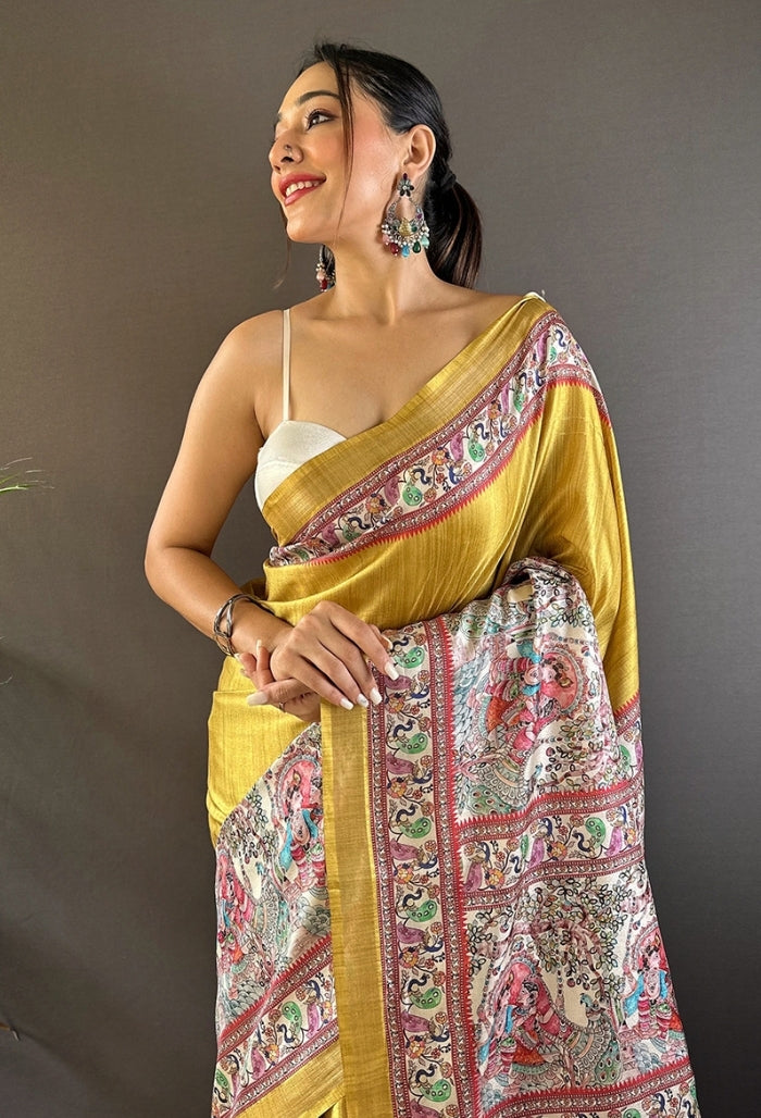 Golden Yellow Tussar Silk Saree