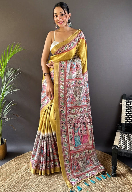 Golden Yellow Tussar Silk Saree