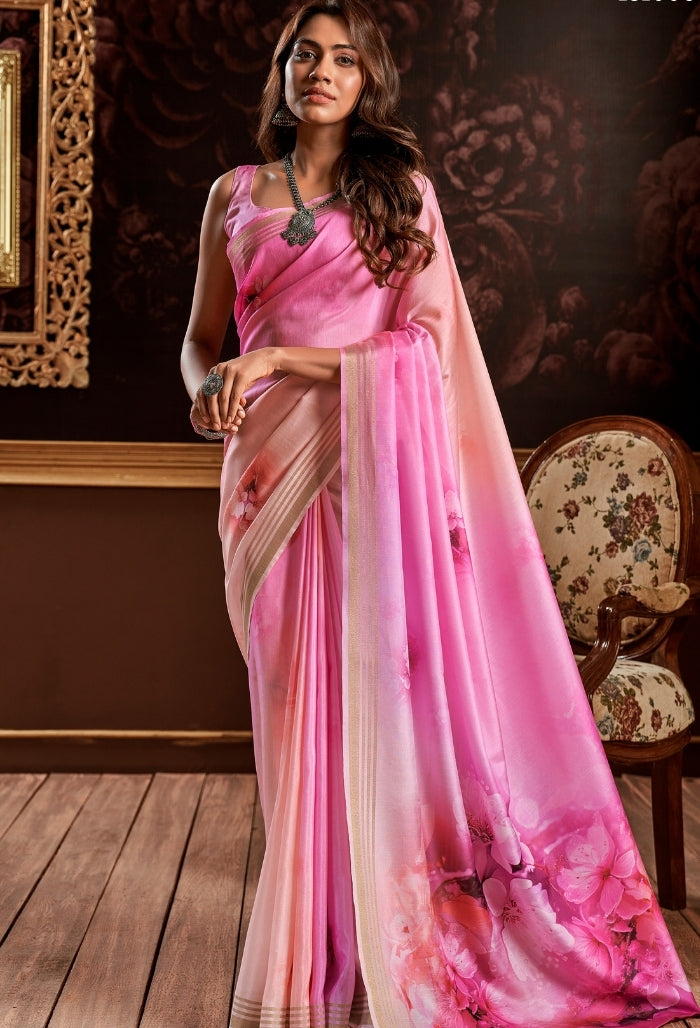 Pastel Peach pink Pure Handloom Silk Saree