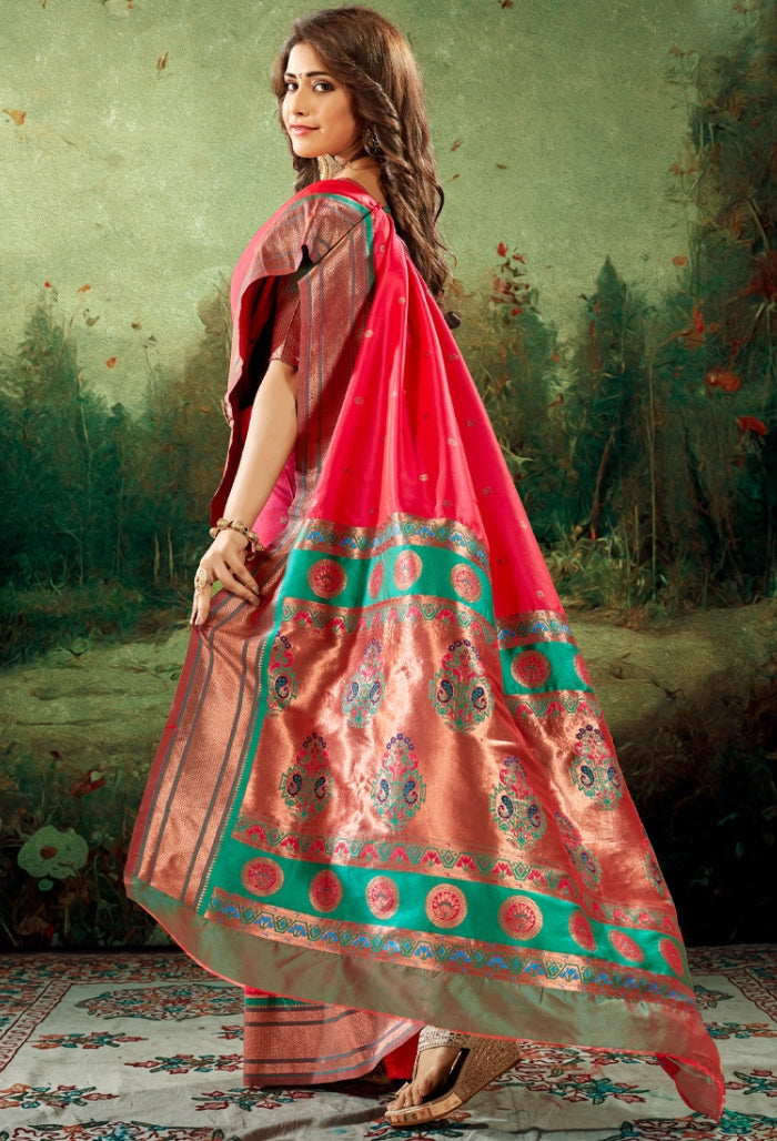 Berry Red Soft Peshwai Paithani Silk Saree