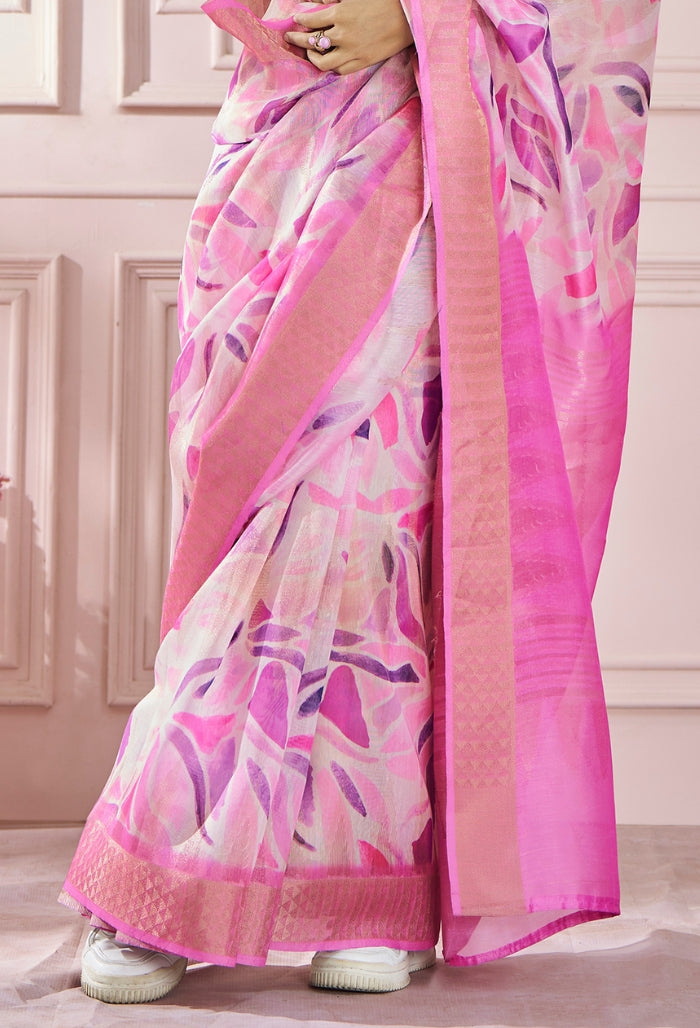 Lovely Pink Modal Silk With Beautiful Colorfull Prints