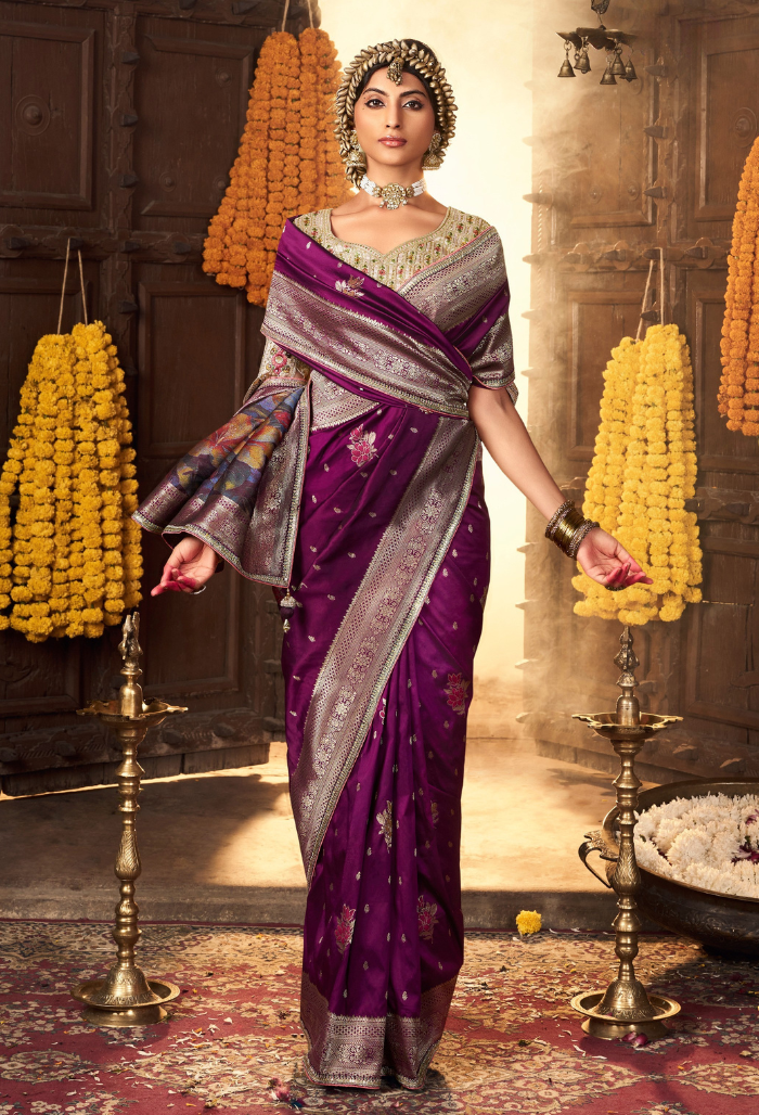Royal Plum Pure Silk Weaving saree