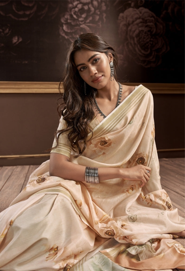 Almond light brown Pure Handloom Silk Saree