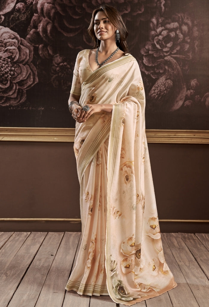 Almond light brown Pure Handloom Silk Saree