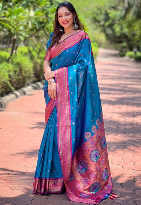 Celestial Sky Blue Paithani Silk Saree