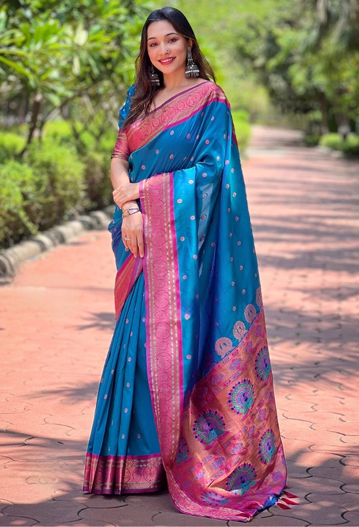 Celestial Sky Blue Paithani Silk Saree