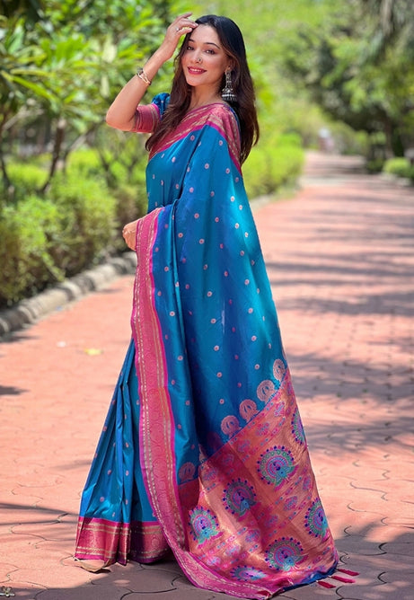 Celestial Sky Blue Paithani Silk Saree