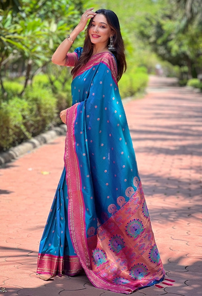 Celestial Sky Blue Paithani Silk Saree