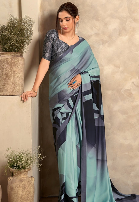 Baby Blue Pure Sattin Crepe Saree