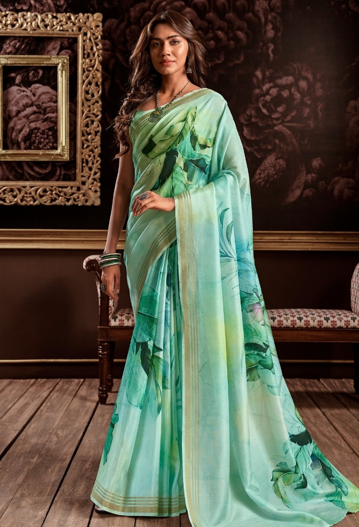 Pale Lime green Pure Handloom Silk Saree