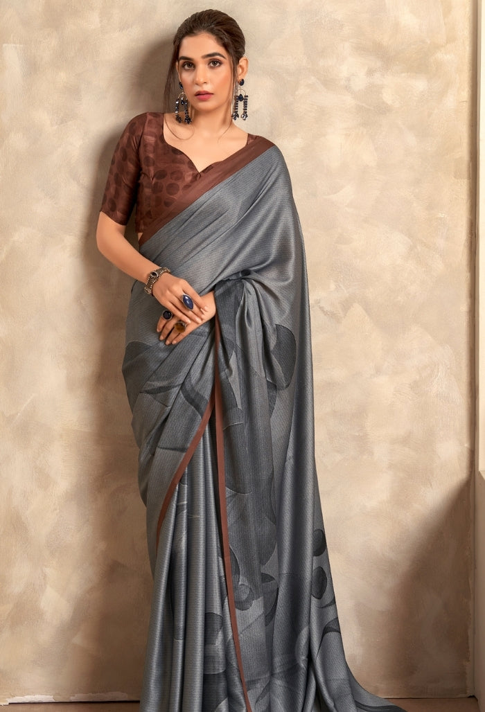 Slate Grey Pure Sattin Crepe Saree