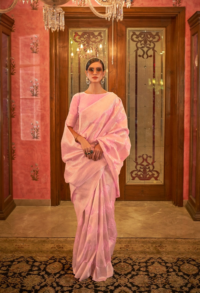 blushing pink modal sequins silk saree