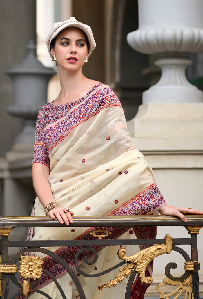 Pearl Glow Linen saree