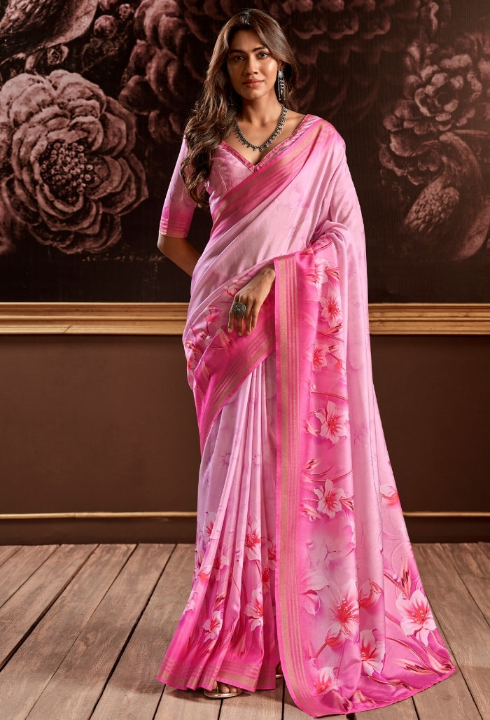 Pastel Light Pink Pure Handloom Silk Saree