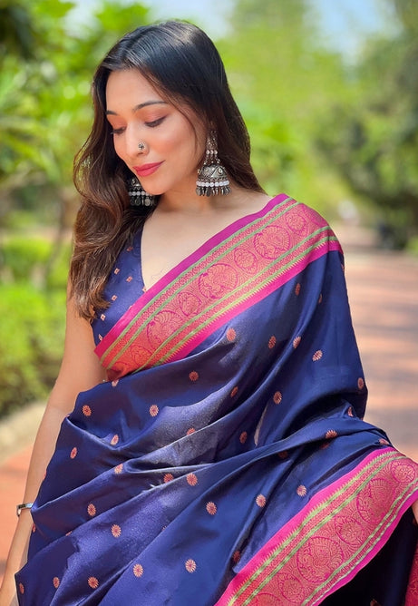 Navy Blue Paithani Silk Saree