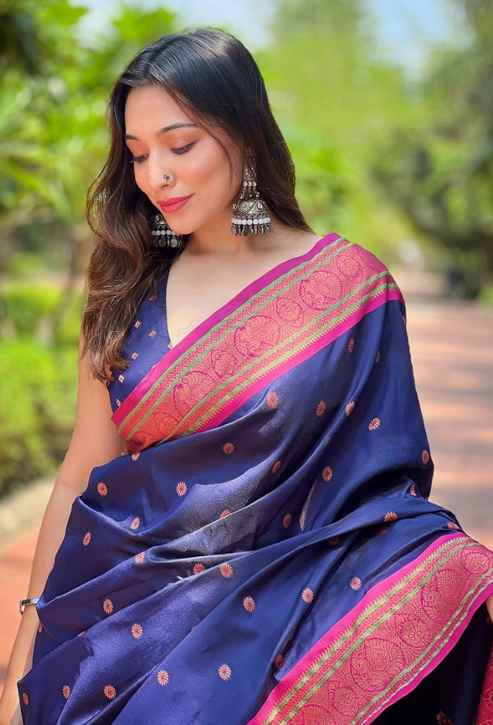 Navy Blue Paithani Silk Saree