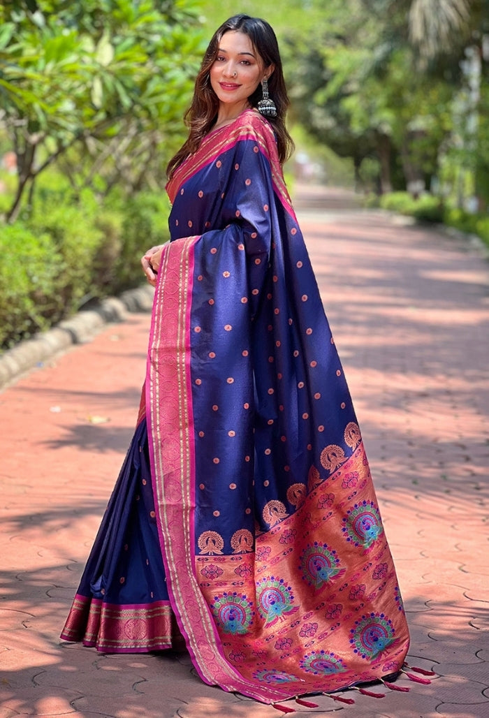 Navy Blue Paithani Silk Saree