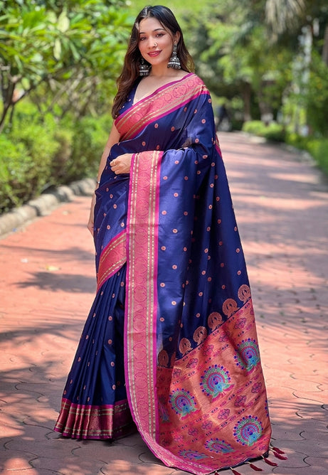 Navy Blue Paithani Silk Saree