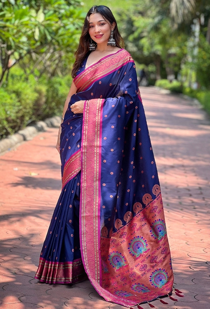 Navy Blue Paithani Silk Saree