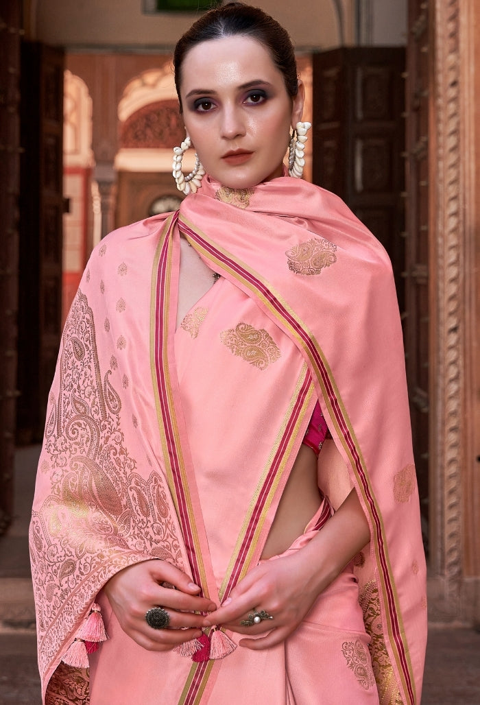 Coral Peach Pure Sattin Saree