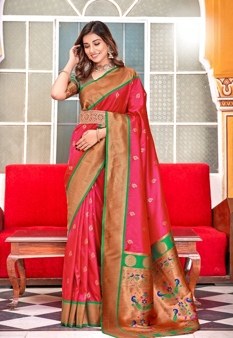 Rose Petal  Peshwai Paithani Silk saree