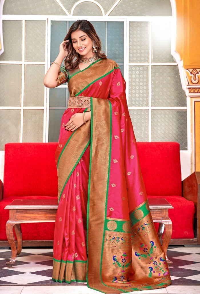 Rose Petal  Peshwai Paithani Silk saree