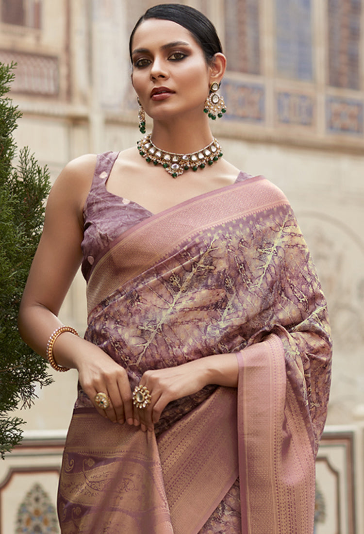 Dark muve soft Tissue Saree with Print