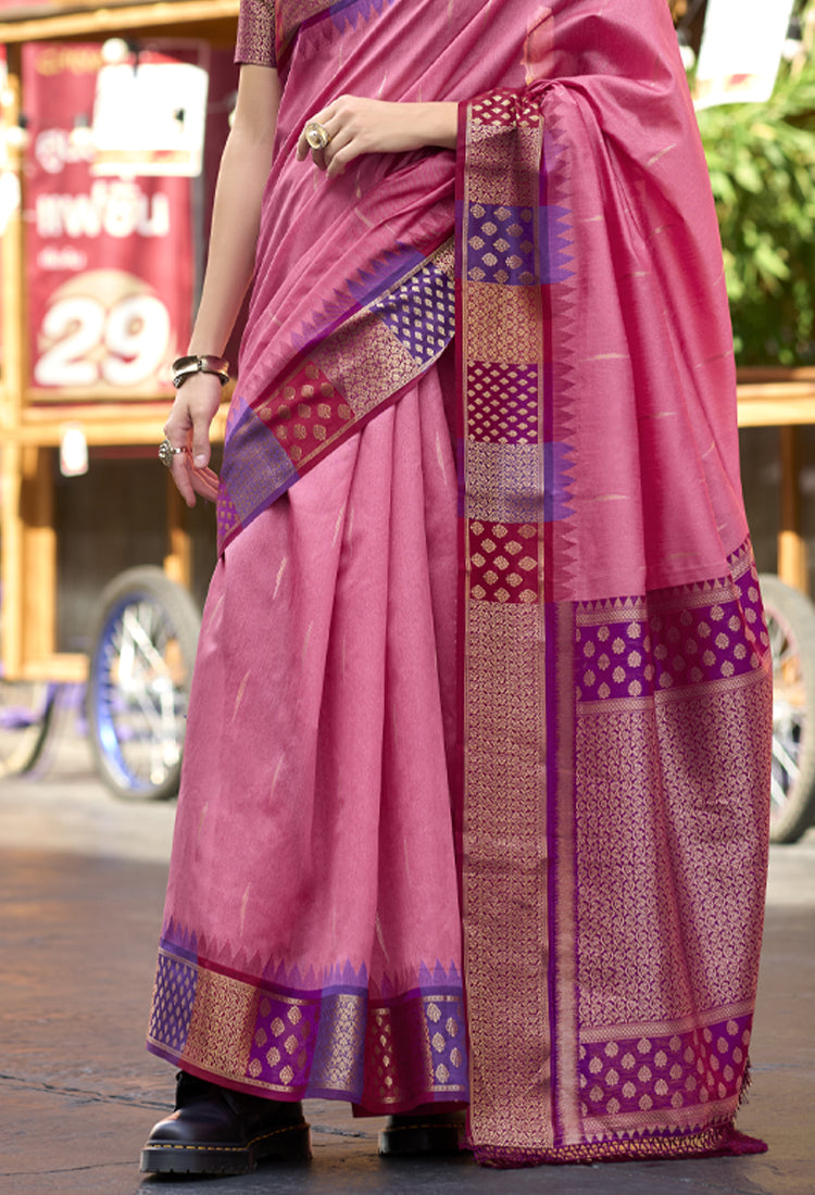 Taffy Pink Pure Banarasi Silk Saree