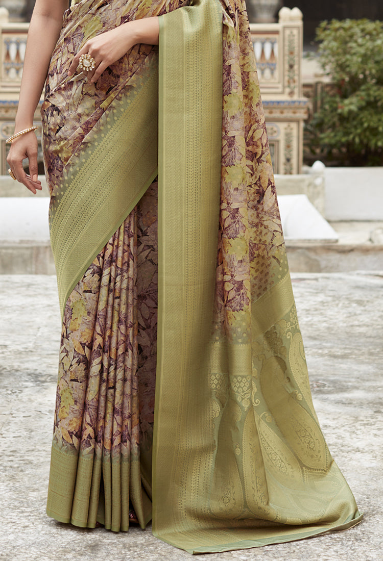 Green smoke soft Tissue Saree with Print