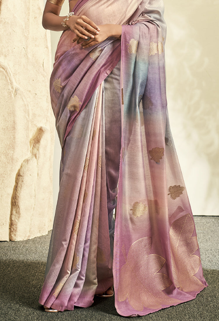 Dusty Pink Pure Khadi Silk Saree with Print