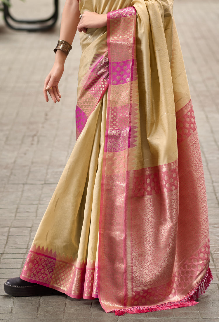 Tan Beige Banarasi Silk Saree