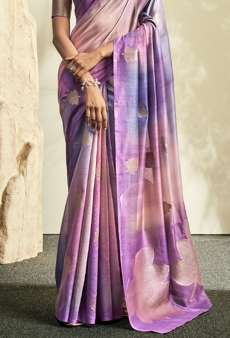 Plum Purple Pure Khadi Silk Saree with Print