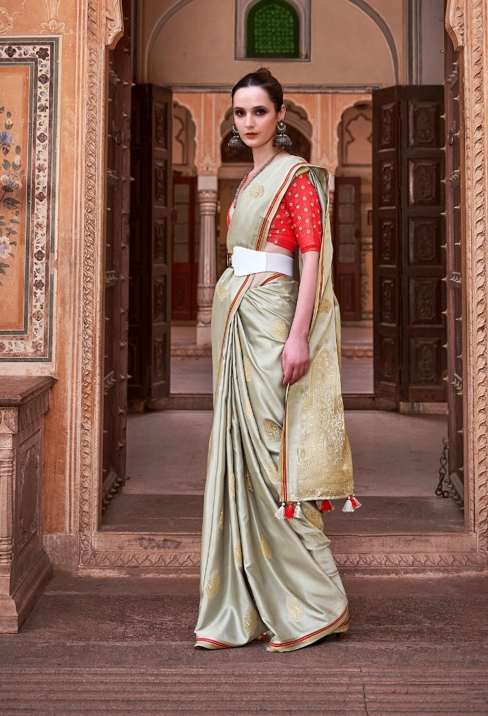 Ash Grey Pure Sattin Saree