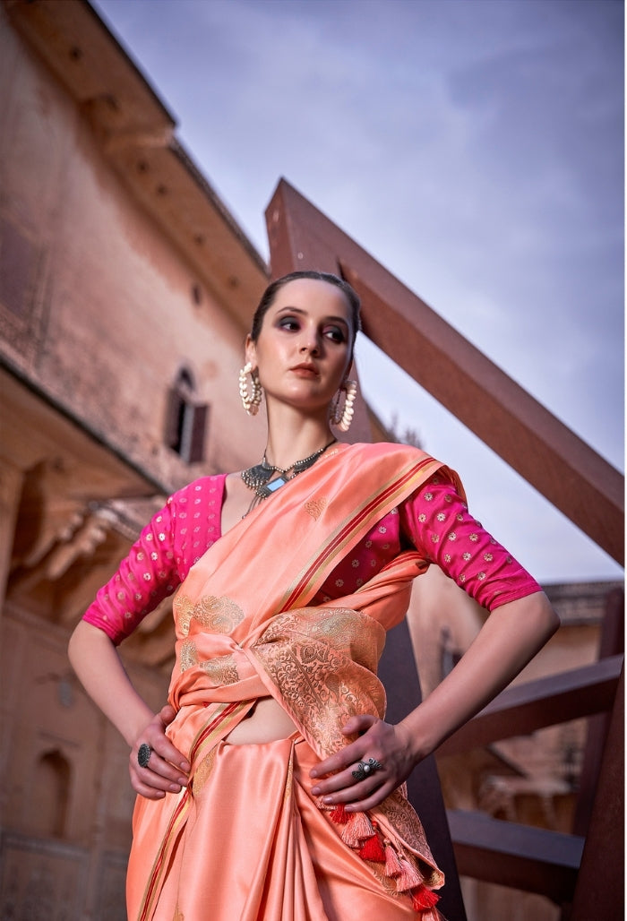 Copper Orange Pure Sattin Saree