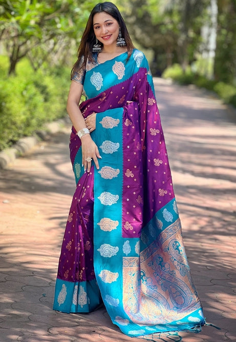 Wine Paithani Silk Saree