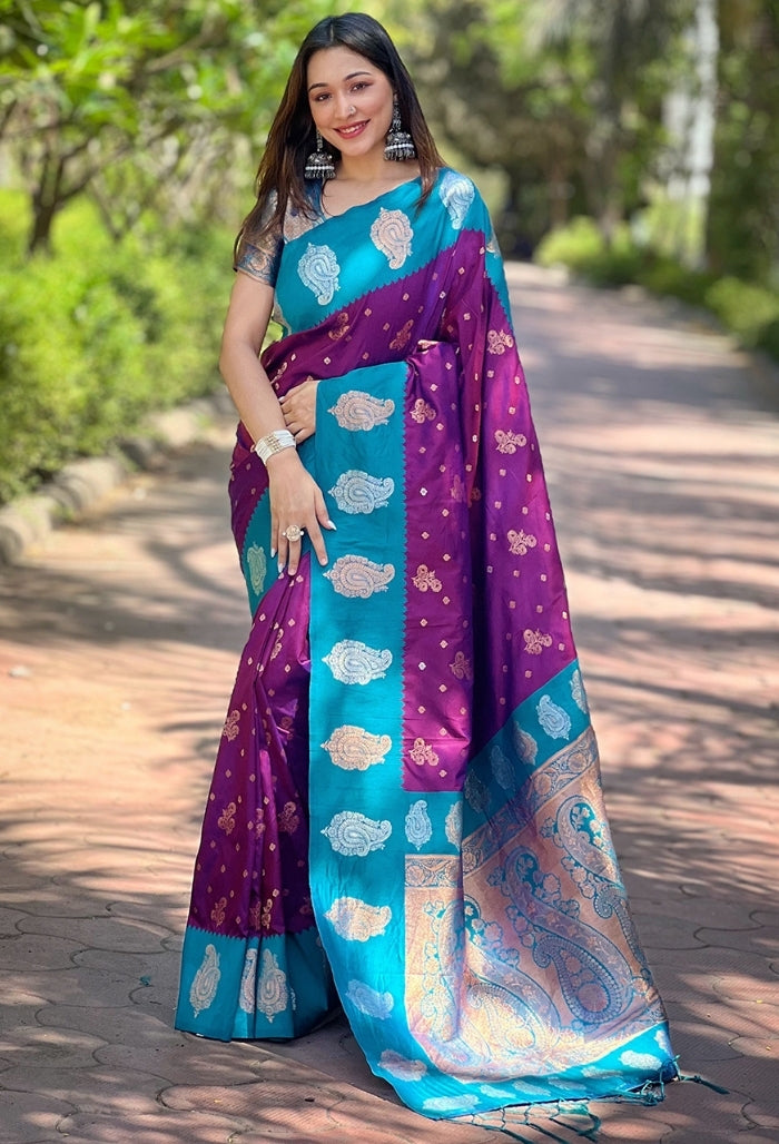Wine Paithani Silk Saree